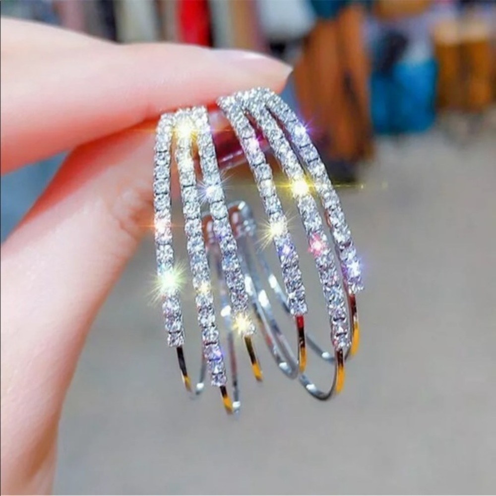 New  Crystal Silver Zircon Circle Earrings Hoop Dangle Drop Women Jewelry